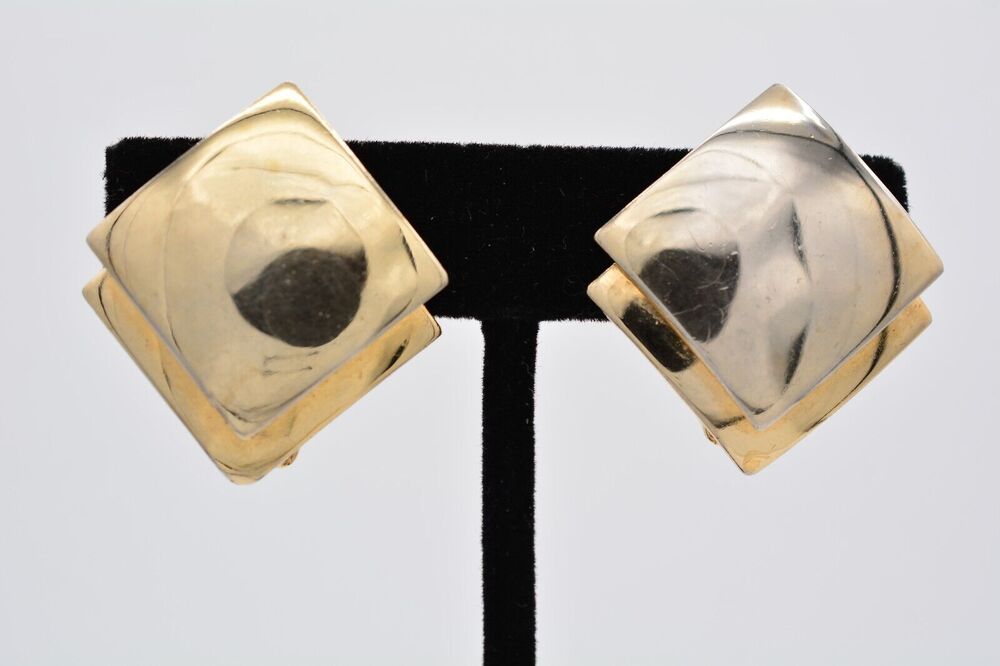 Coro Vintage Clip On Earrings Gold Tone Metal Geometric Chunky Signed 60s BinAV
